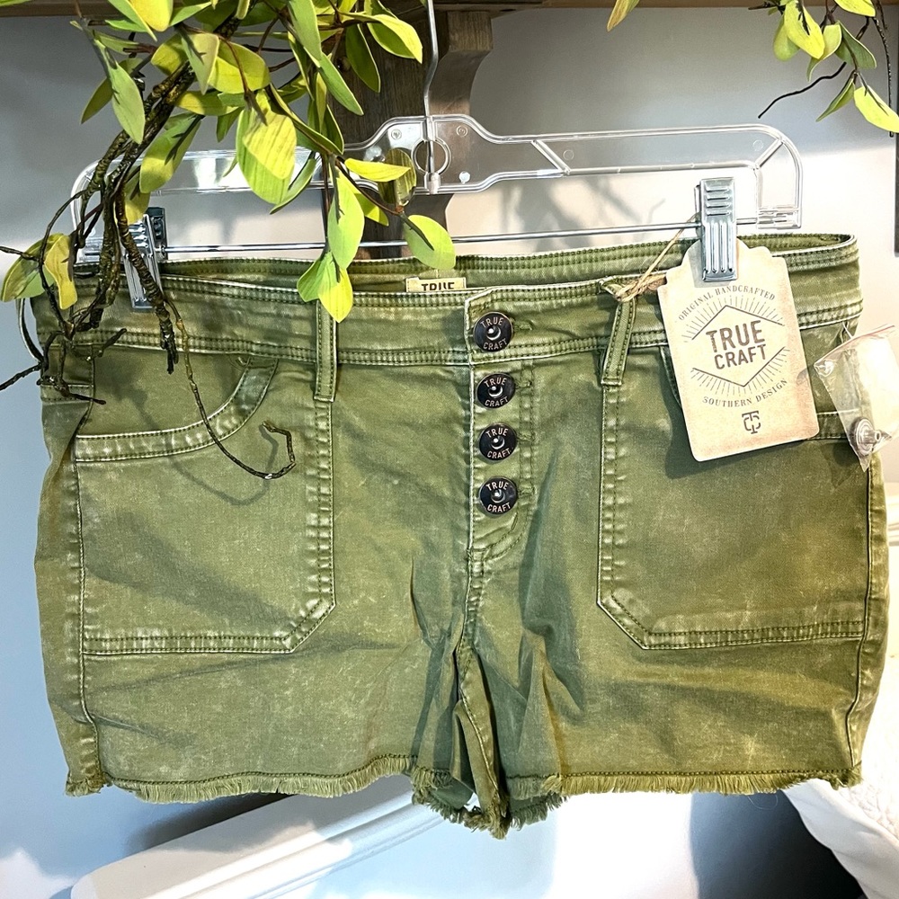 Shorts Army Green Olive True Craft Stretchy Cutoffs Womens 13